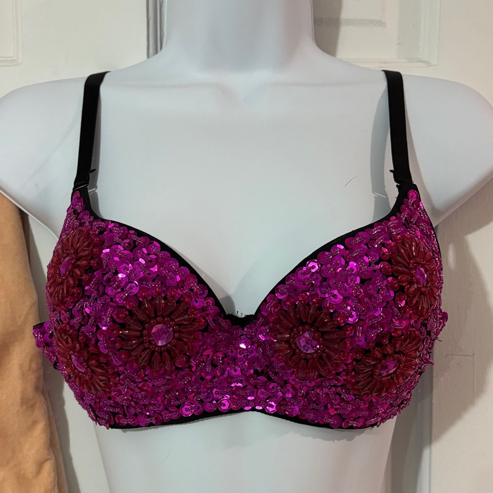 Sequin Embellished Pink Bra